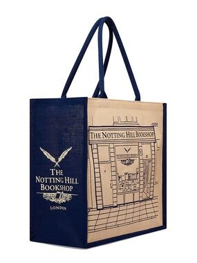 The Notting Hill Bookshop Canvas jute Tote in Navy & Natural tan London